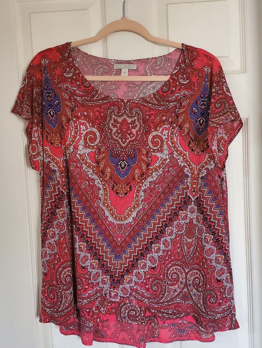 Dana Buchman Pink Paisley Short Sleeve Blouse  XL